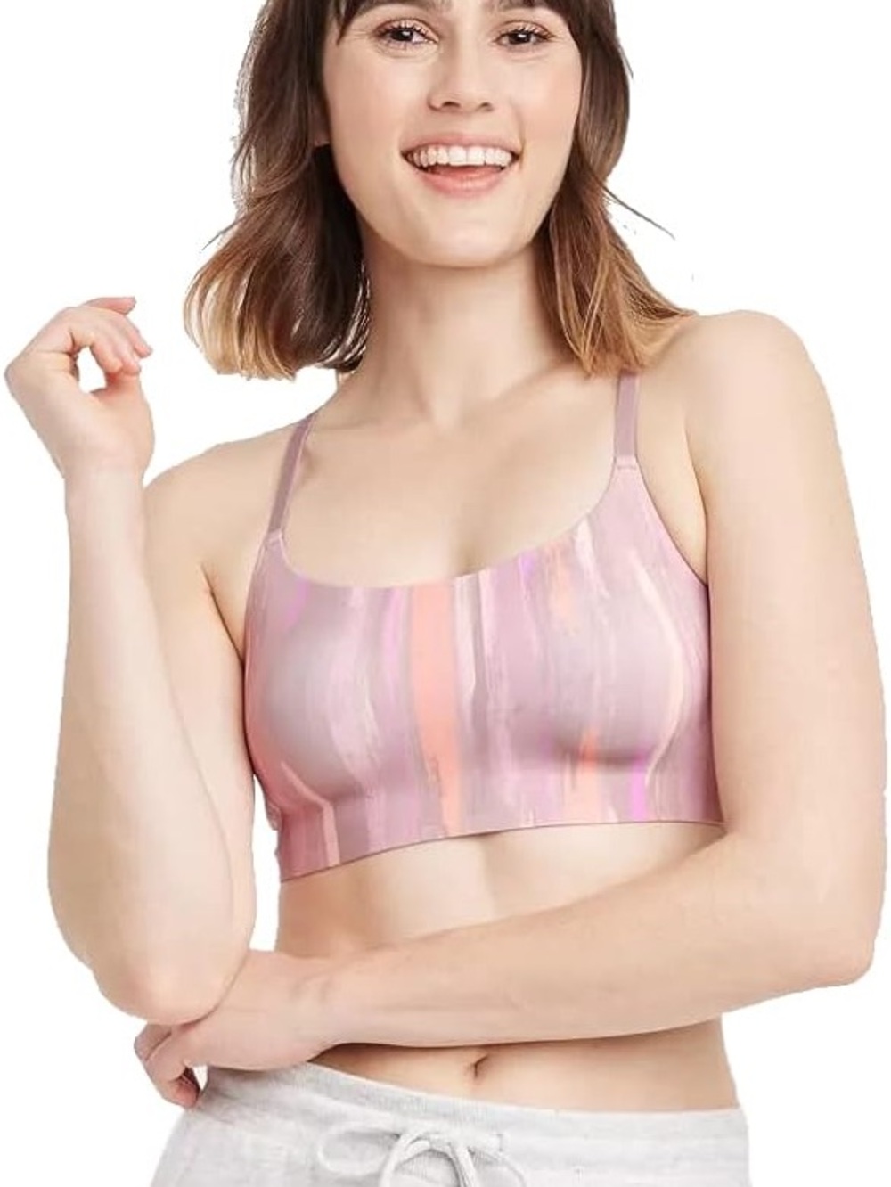 Auden soft Striped Pink Multi Wireless Bralette M peach lavender taupe
